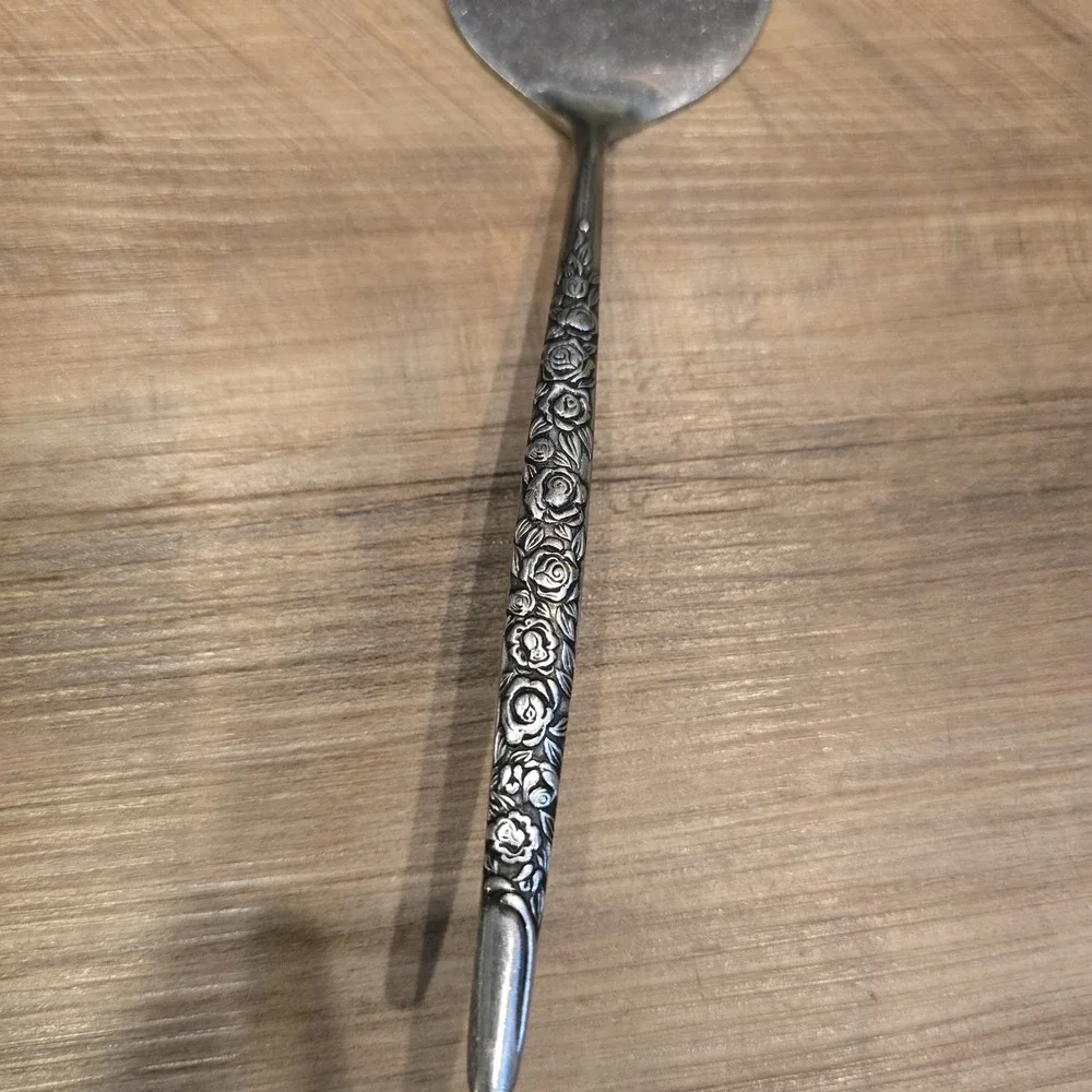 National Stainless Rio Vista Pie Server Silver Floral Rose Slotted Japan Vintage